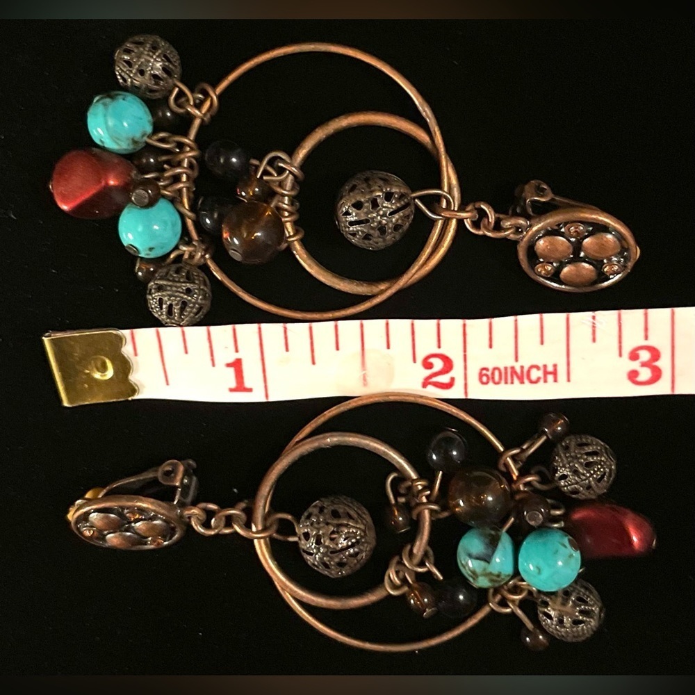 Copper beaded dangle earrings​​​ - Picture 2 of 3
